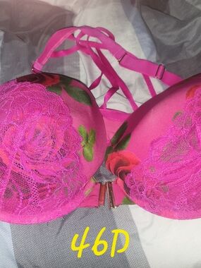 Lane Bryant Hot Pink Floral Lace Front-Closure Push-Up Bra